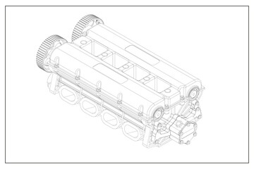 A 3d design of a cylinder head.