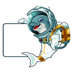 space dolphin mascot cartoon in vector