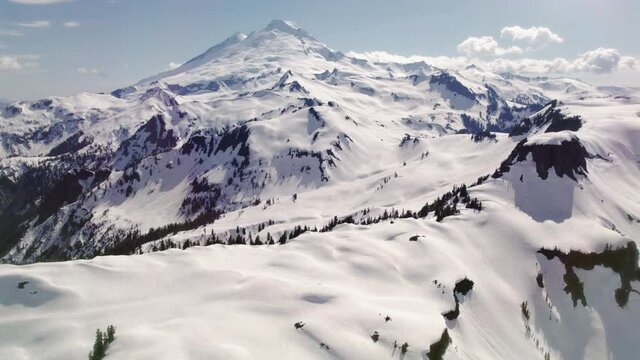 Aerial Reveal of World Famous Mount Baker Volcanic Summit