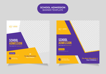 School education admission social media facebook post & back to school web banner template or square flyer poster, Modern Social Media banner