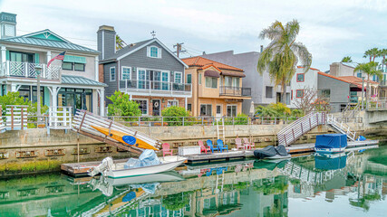 Pano Resort like scenery at Long Beach neighborhood with canal and waterfront homes