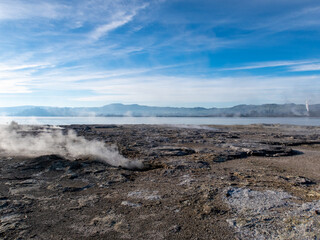 Sulphur Point is a strange and unique tourist attraction on the coastline in Rotorua, that looks like a desolate wasteland, with geothermal activity and smelling sulphurous