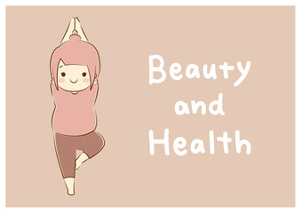ヨガ,木のポーズ,美容と健康を意識する妊婦,Beauty and Health文字
