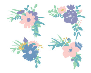 手書きの草木と花。夏カラーの花フレーム。ベクターイラスト　Handwritten vegetation and flowers. Summer color flower frame. Vector illustration