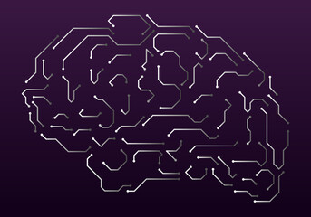 Vector illustration of a brain in the form of a computer microcircuit, a chip. Concept, artificial intelligence, high technologies of the future. Design template for banner, icon and website.