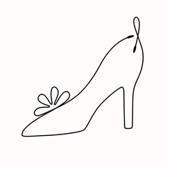 Single line drawing of wedding shoe. Vector hand drawn line art style.