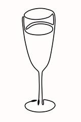 Single line drawing of wineglass. Vector hand drawn line art style.
