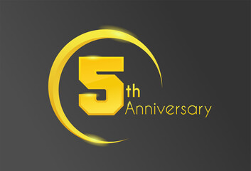 Obraz premium 5th anniversary congratulations. Logo for celebrating birthday. Golden ring and dark background. Vector and separate drawing.