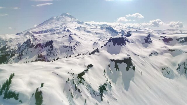 Snowy Mountain Environment Aerial Background with Hazy Lens Flare