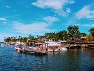Fototapeta premium boats on the beach of Arraial D'ajuda BA Brazil