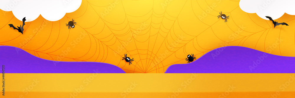 Aufkleber 3d Paper art abstract minimal geometric shape template background.Halloween background design with product display.Vector illustration.
