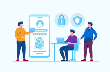 Mobile security developer flat vector illustration for banner and landing page 
