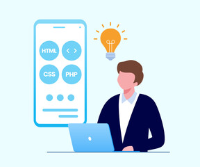 Mobile developer and programmer flat vector illustration for banner and landing page 