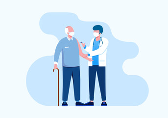 Vaccination with doctor flat vector illustration for banner landing page 