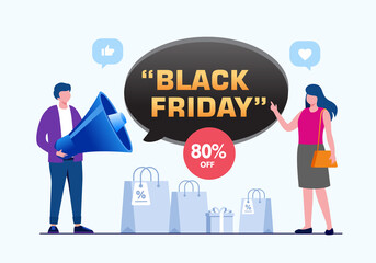 Black friday marketing concept flat vector illustration for banner landing page 