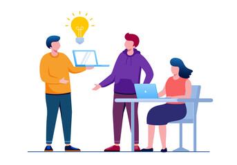 Brainstorming team or conversation concept flat vector illustration for banner landing page 