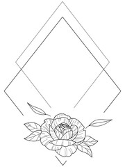 Floral Wreath branch in hand drawn style. Floral Rectangle blue and navy. frame of twigs, leaves and flowers. Frames for the Valentine's day, wedding decor, logo and identity template.