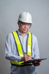 Engineer in uniform working in the studio