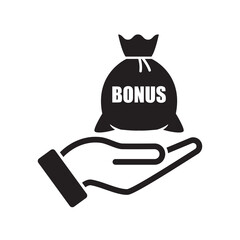 money bonus bag on hand icon isolated on white background vector illustration.
