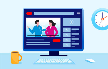 Blogger content creator flat vector illustration for banner landing page 