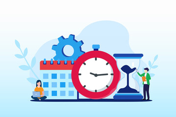 Flat vector illustration Time management, schedule, calender, timeline, timer application, callender, Landing page website template.