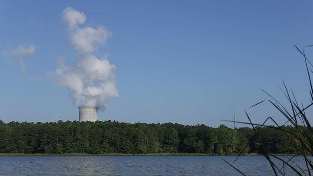 Steam evaporating from Harris Nuclear Plant at Harris Nuclear Plant, New Hill, North Carolina