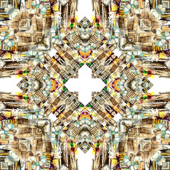 traditional square scarf with different geometric and paisley pattern