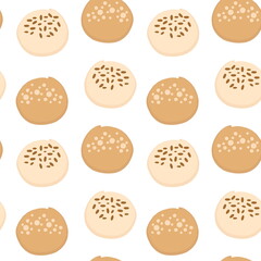 Sweet buns pastry seamless bakery pattern. Design for T-shirt, textile and prints. Hand drawn illustration.