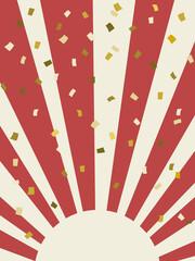 紅白放射と金色紙吹雪の背景素材　縦