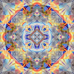 traditional square scarf with different geometric and paisley pattern