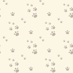 paw footprints of wild animals. Traces of Cat Textile Pattern. Cat footprint seamless pattern.