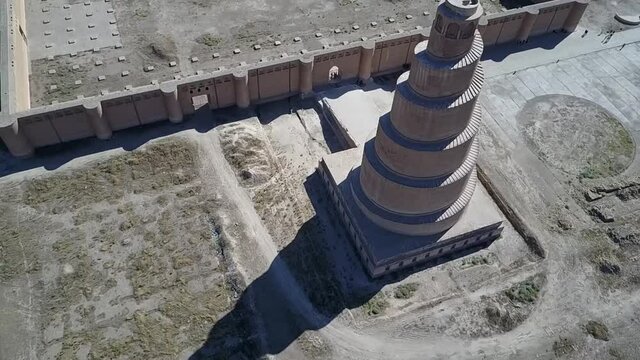 aerial footage of Malwiya Mosque in Samarra Iraq