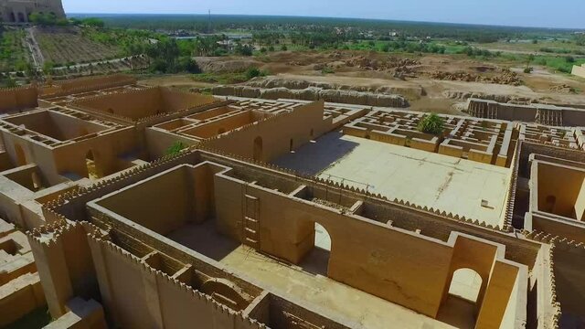 drone shot of BaBabylon Archaeological Theater - Iraq Hillabylon city