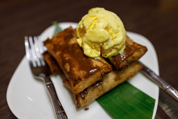 Filipino Desert Leche Flan with Ice cream