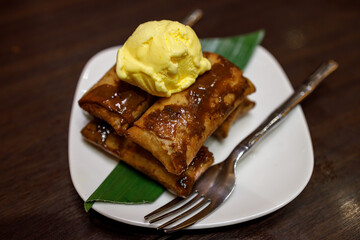 Filipino Desert Leche Flan with Ice cream