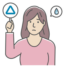 Young woman showing placards illustration ( triangle mark )