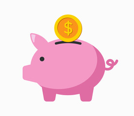 Piggy bank vector icon isolated on white background. Saving money symbol. Flat design with shadows.