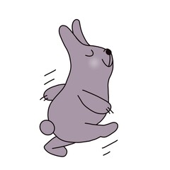 A humorous character - a running gray rabbit, freehand drawing in one line .