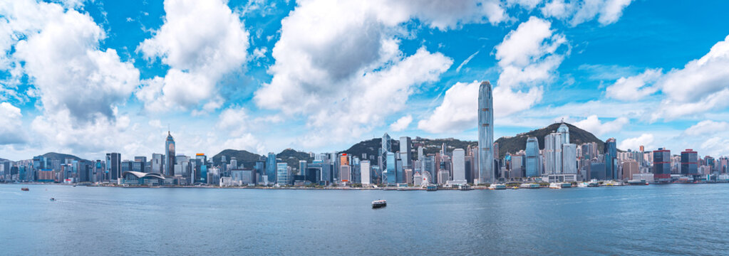 Panorama of Victoria Harbor of Hong Kong