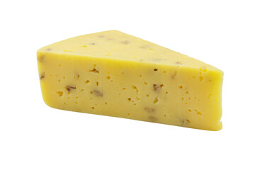 Piece of cheese with walnuts isolated on a white background