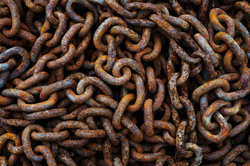 A pile of rusty chains as a dark textured background