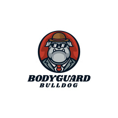 Vector Logo Illustration Bodyguard Bulldog Mascot Cartoon Style.