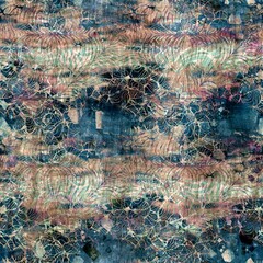 Seamless elegant mixed media pattern in navy, blue, pink, and cream. High quality illustration. Ornate and highly detailed and textured realistic faux collage. Sophisticated intense textile design.