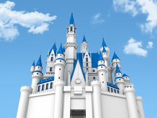 European castle with blue roof ,3D illustration © yosuke14