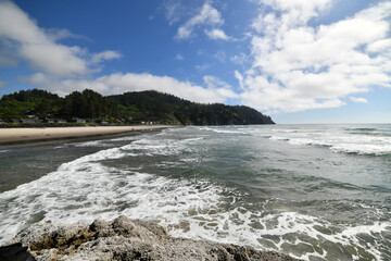 Ocean in Neskowin Ghost Forest coast bay in Oregon, USA