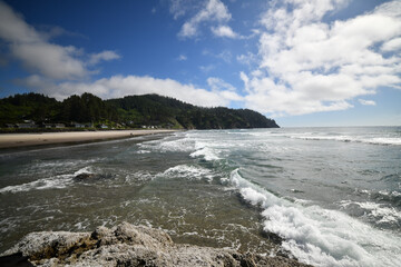 Ocean in Neskowin Ghost Forest coast bay in Oregon, USA