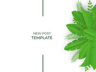 Summer background with green leaves in paper cut style