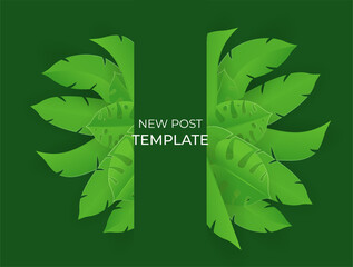 Summer background with green leaves in paper cut style