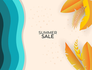 Fototapeta na wymiar Summer sale background for banner, flyer, invitation, poster, web site or greeting card. Paper cut style, vector illustration. End of summer sale or autumn fashion sale offers