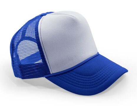 Side View Realistic Cap Mock Up In Blue Flash Color is a high resolution hat mockup to help you present your designs or brand logo beautifully.